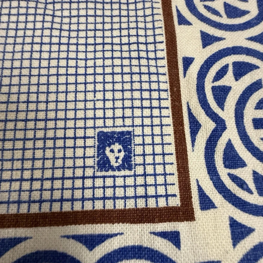 Vintage Anne Klein Cotton Scarf Handkerchief Lot Lion Logo Blue Brown Geometric